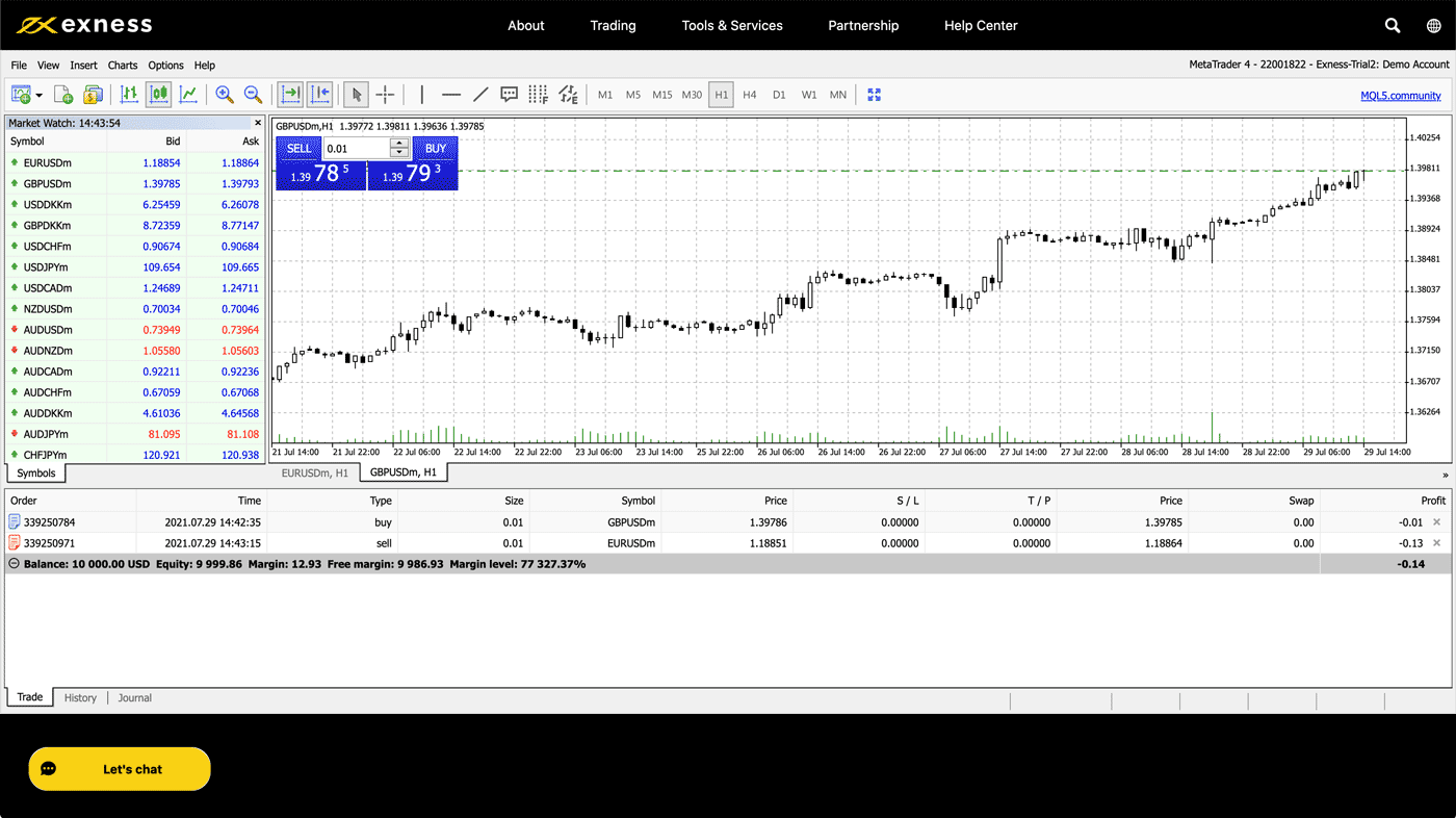 exness 网页终端界面